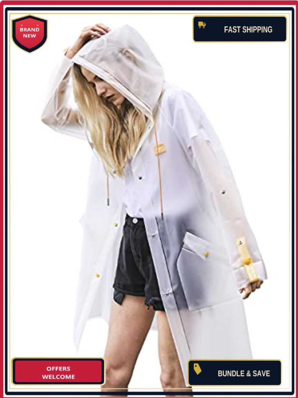 New Clear TPU Rain Coat Hooded Poncho for Men & Women Waterproof